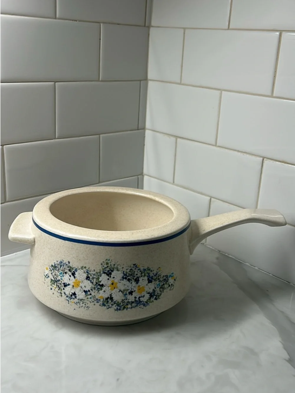 Lenox Cream Ceramic Saucepan with Blue Floral Band